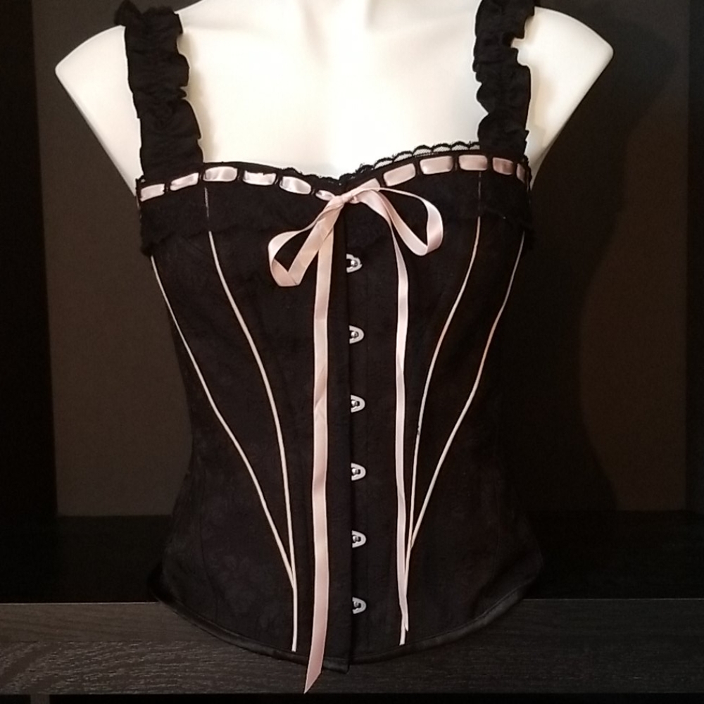 Corset Story Black Victorian w/ Pink Ribbon